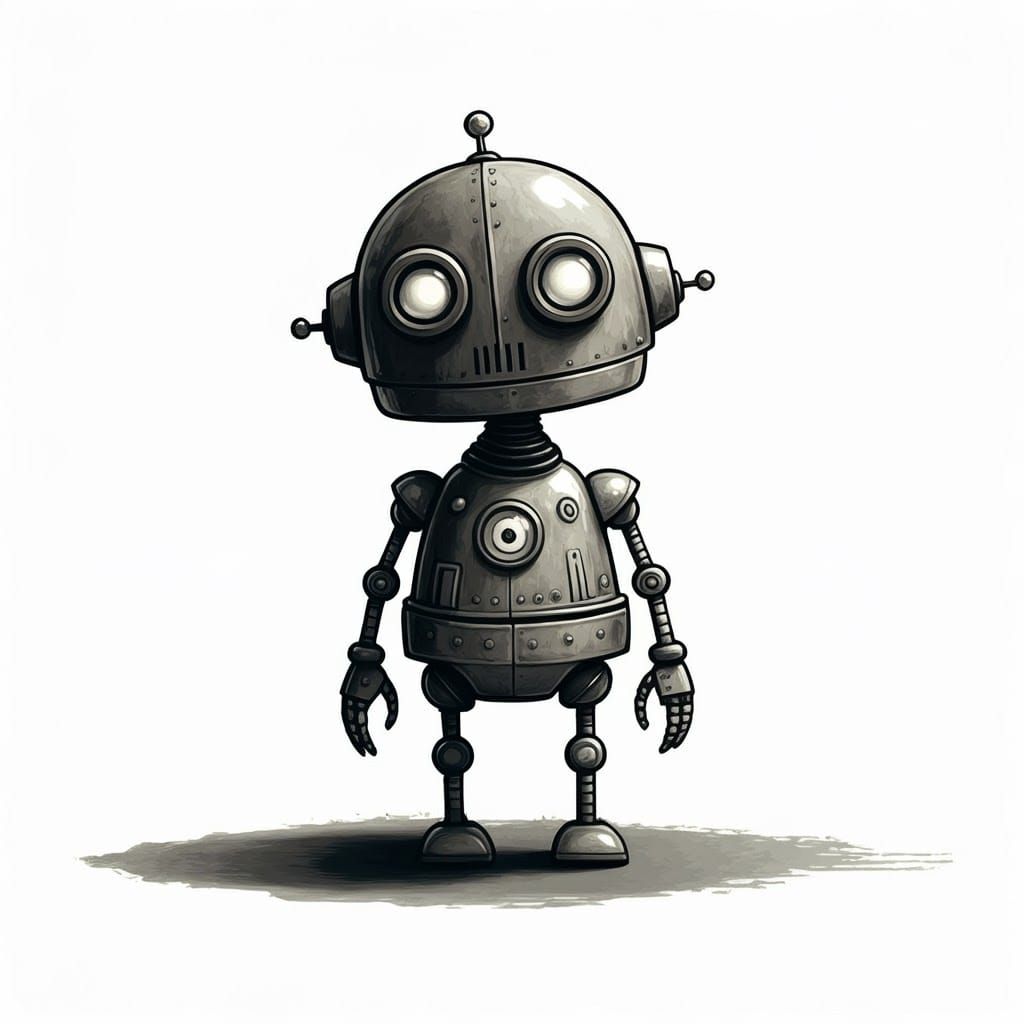 Cute Creepy Mini Robot in Black and White