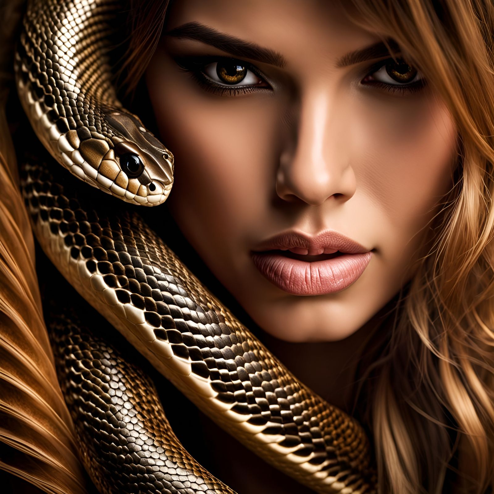 High-Fashion Woman with Rattlesnake Texture, Hyperrealistic ...