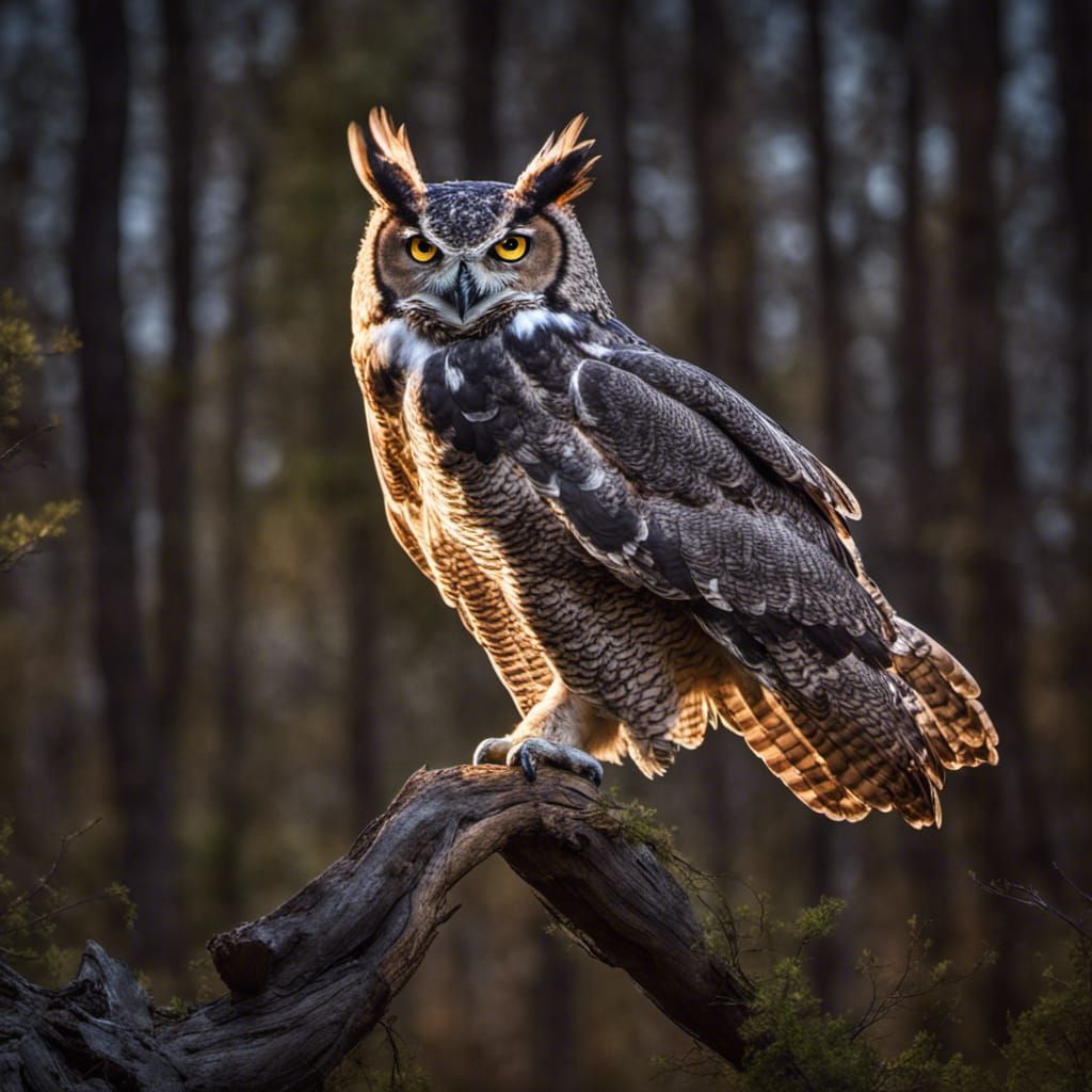 Great Horned Owl in Flight at Night