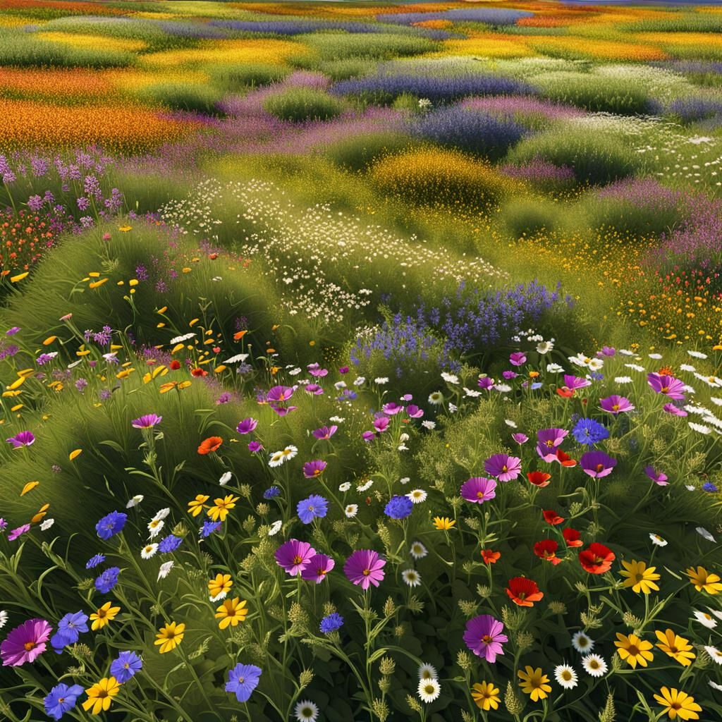 Aerial View of a Multicolored Wildflower Meadow