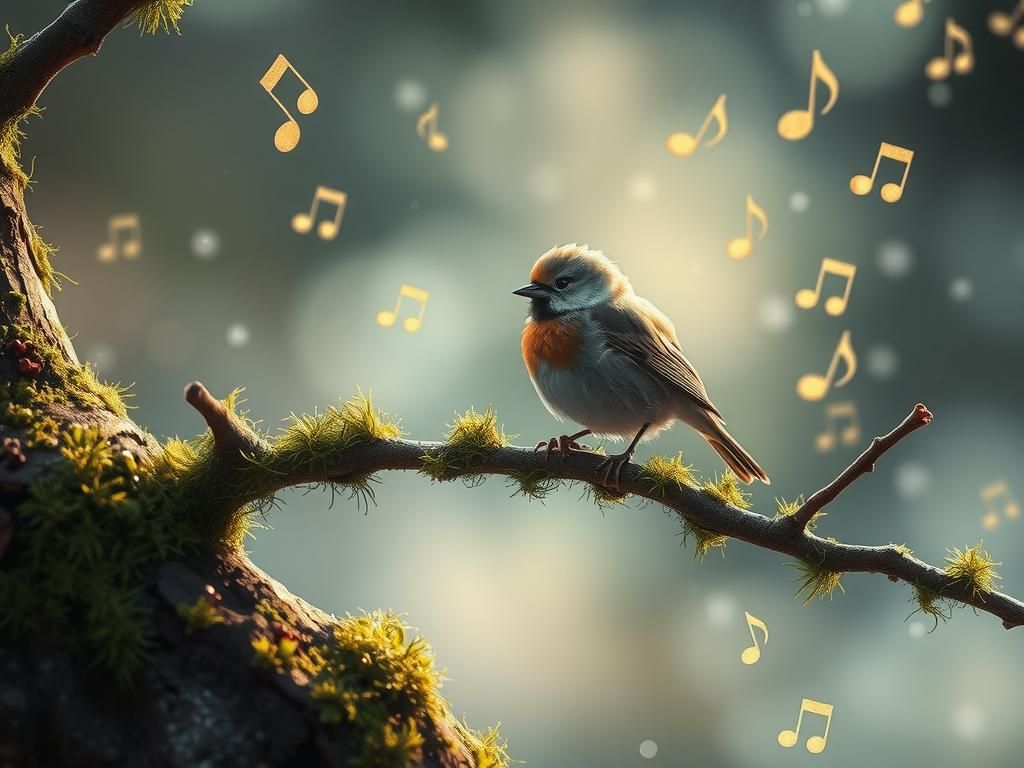 Sparrow with Moss Notes in Ethereal Fantasy Style