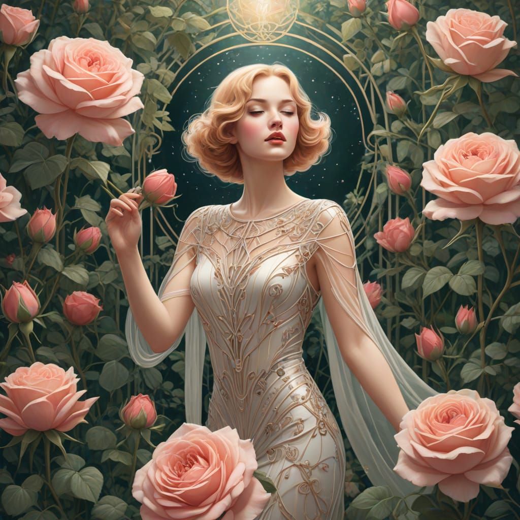 Art Deco Spirit of Rose Above Thorny Garden