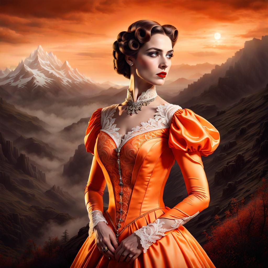 Vintage Woman in Orange Dress, Necrolord Style