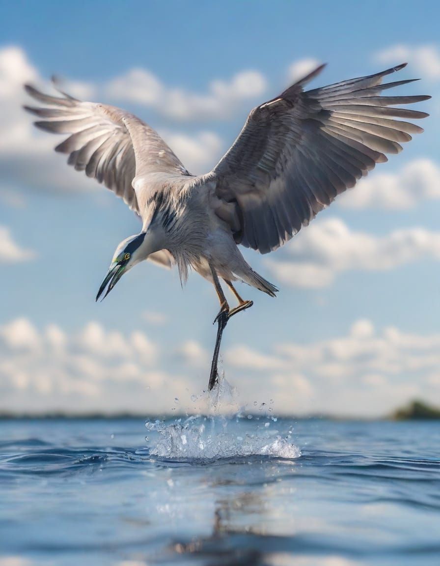 Heron in Flight: Vibrant Hyperrealism
