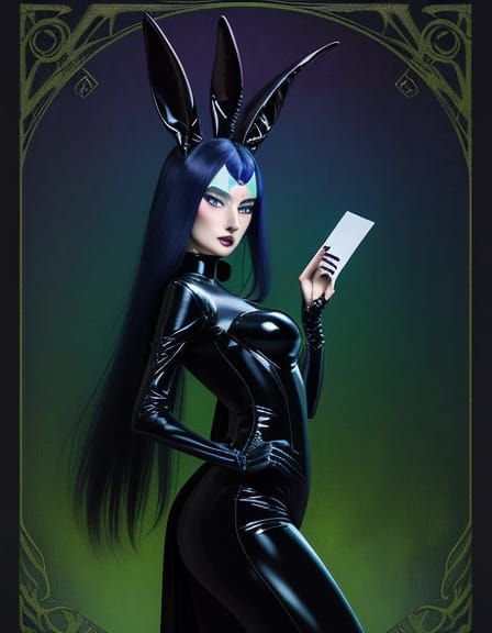 Surreal Fantasy Demon-Bunny Hybrid in Whimsical Polka-Dot Ba...