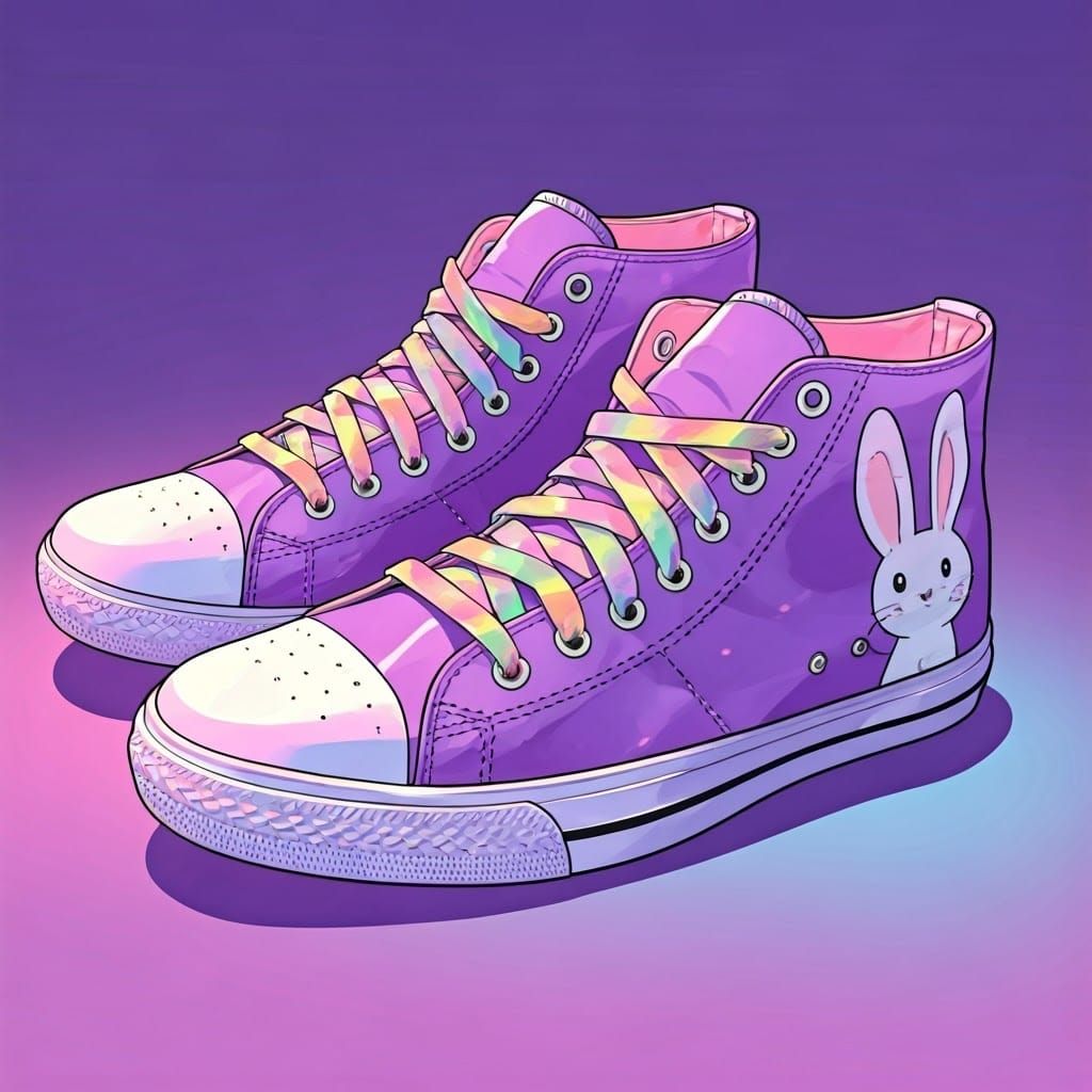 Anime Sneakers with Rabbit Design and Rainbow Laces