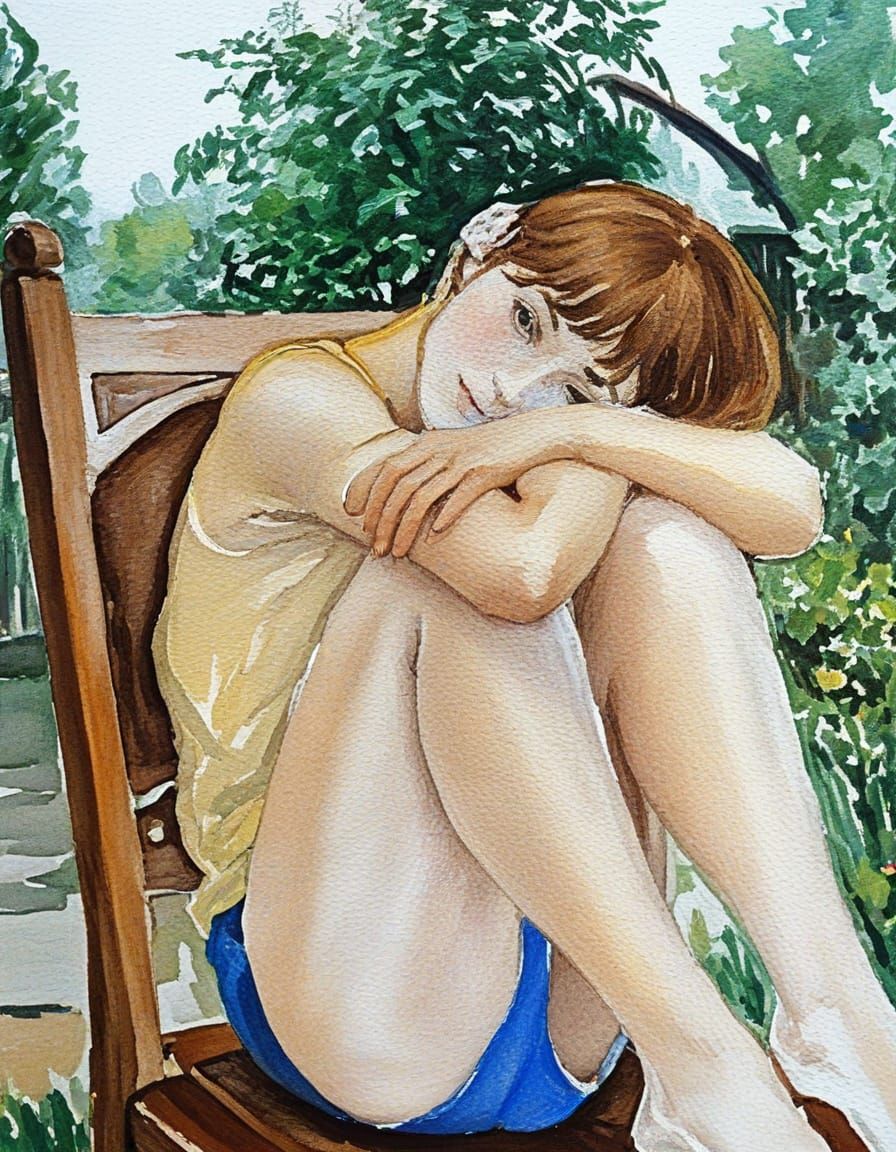 Impressionist Portrait in a Serene Garden Setting