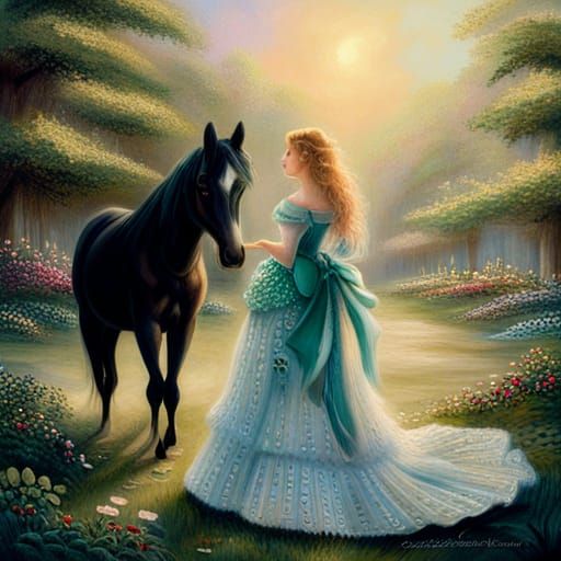 Woman with Horse in Ethereal Fantasy Style