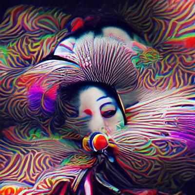 Psychedelic Geisha Portrait in Bold Colors