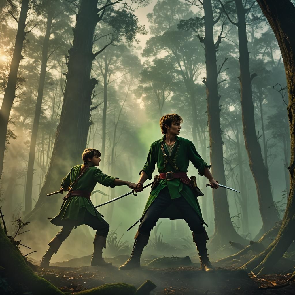 Peter Pan and Captain Hook Duel in Neverland