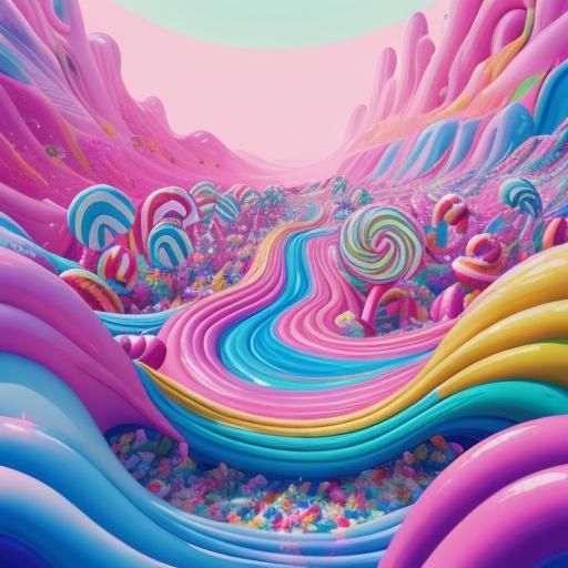 Hyperrealistic Candyland Digital Illustration in Candy Art S...