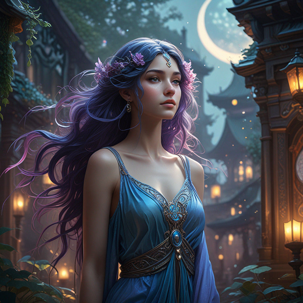Moon Goddess in Dreamy, Shimmering Atmosphere