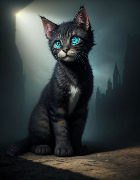 Giant Kitten Monster Overlooks Miniature Cityscape