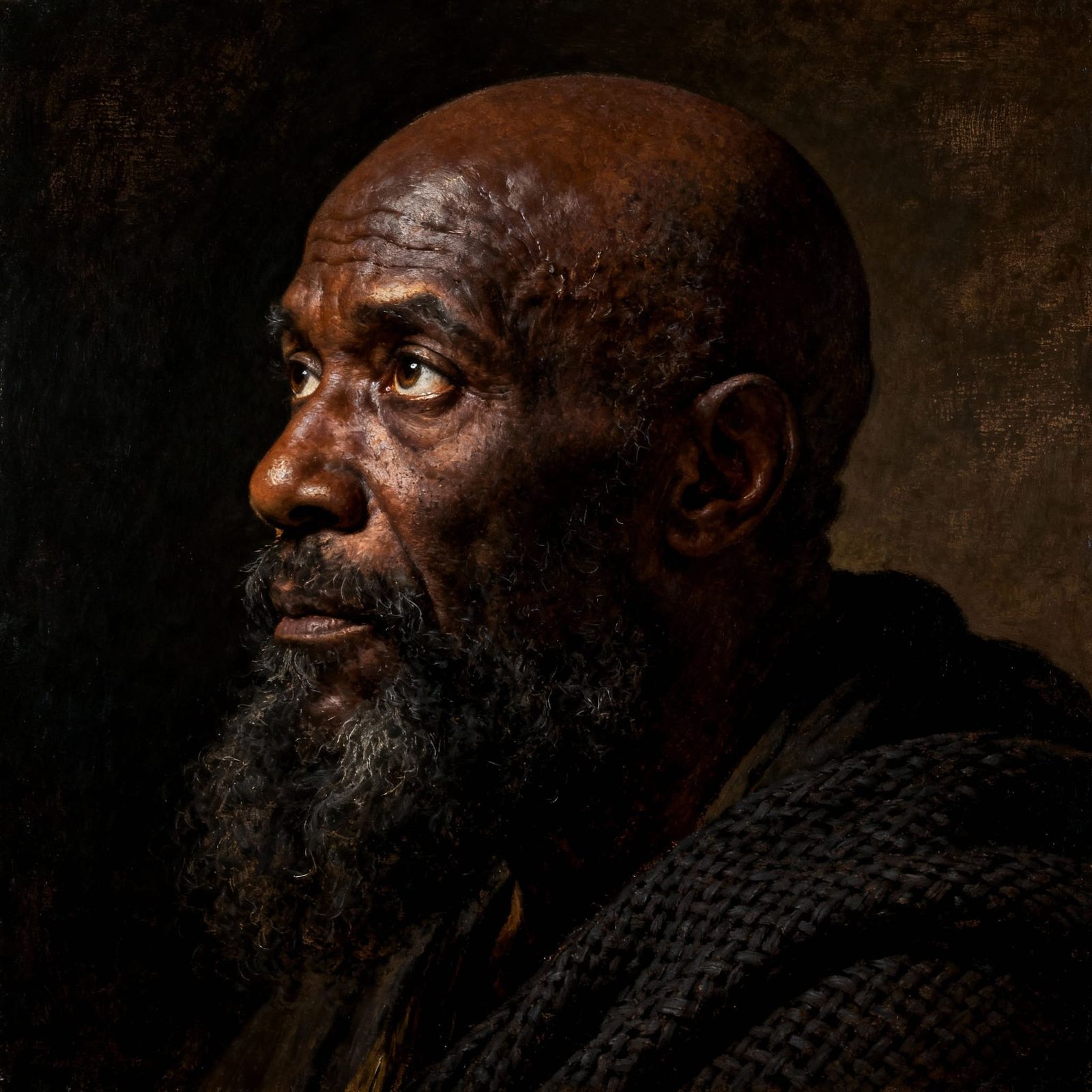Old Master Portrait of Vigilant Black Man in Chiaroscuro