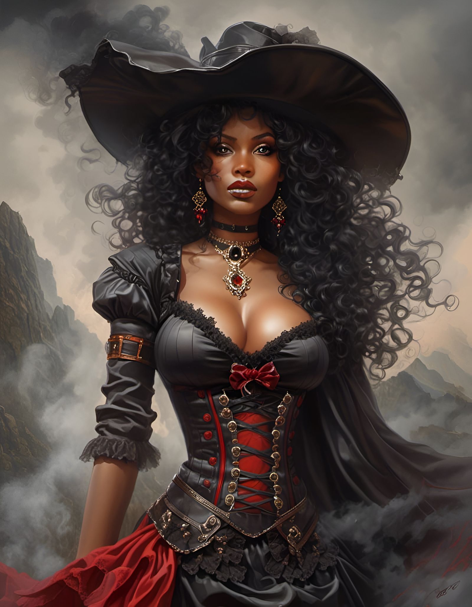 Gothic Steampunk Witch Portrait in Mountains