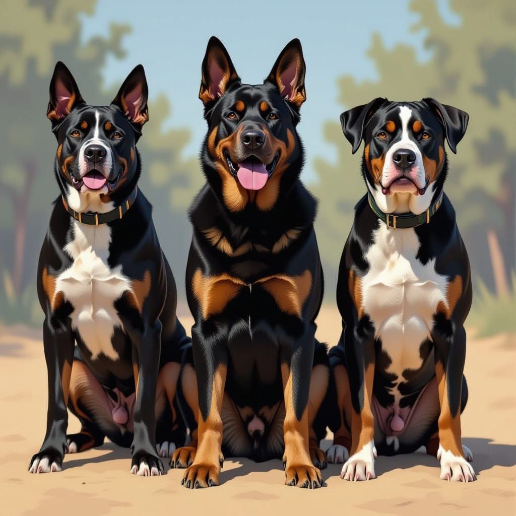Muscular Dog Breeds Alert in Dynamic Digital Painting