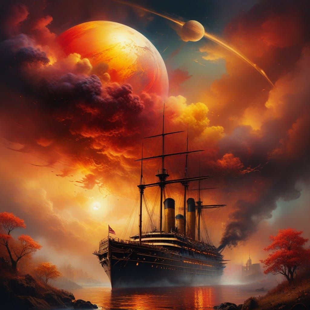 Hindenburg's Last Flight in Vibrant Steampunk Style