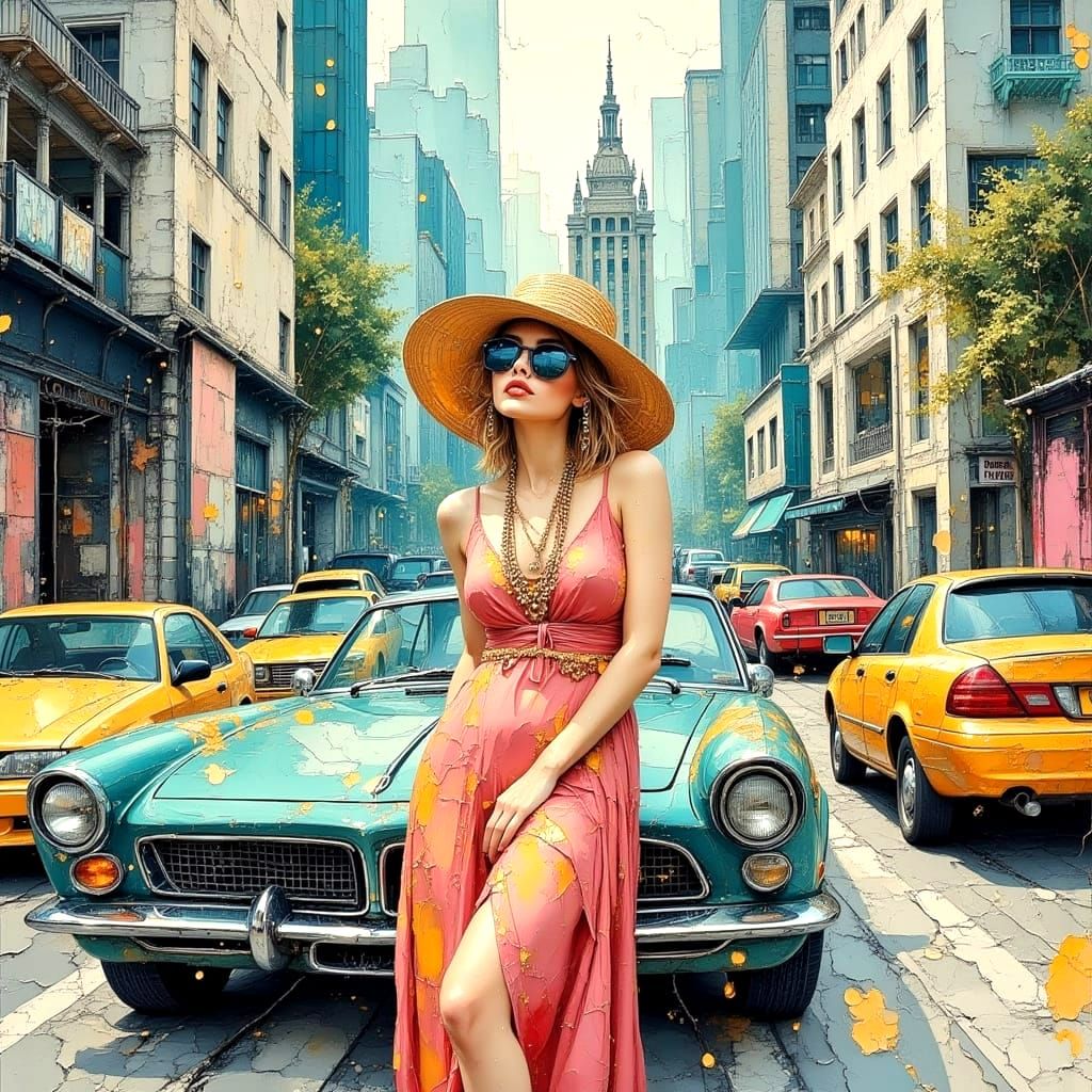 Boho Woman on Greyhound Bus in Alcohol Ink