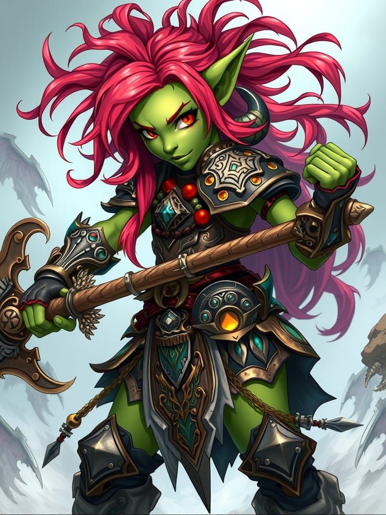 Goblin Warrior Princess in Anime Style Fantasy Armor