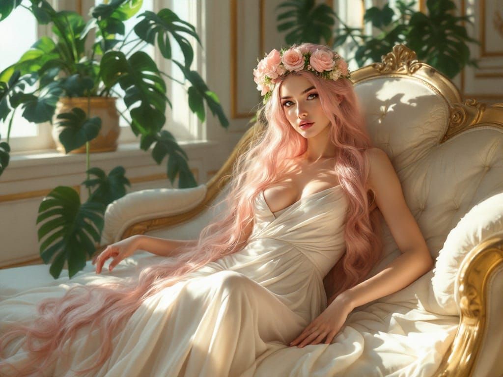 Serene Fantasy Portrait with Soft Classical Opulence