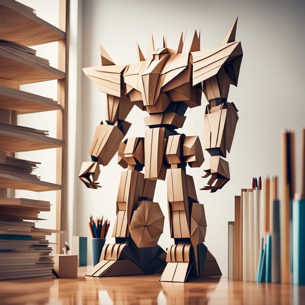 Giant Wooden Robot Origami Papercraft