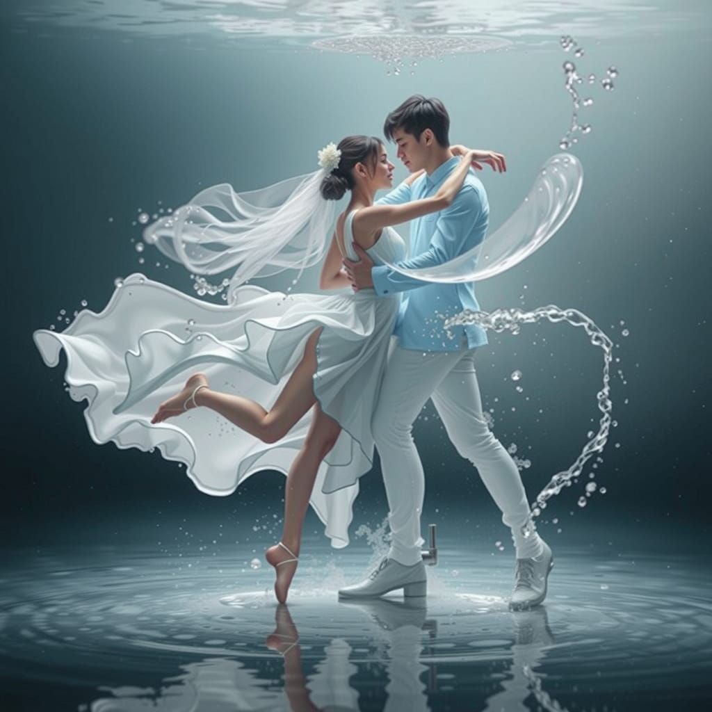 Ethereal Couple Dancing in Water