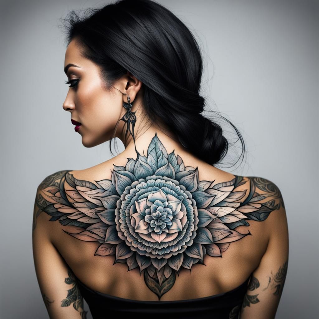 Woman with Elaborate Back Tattoo