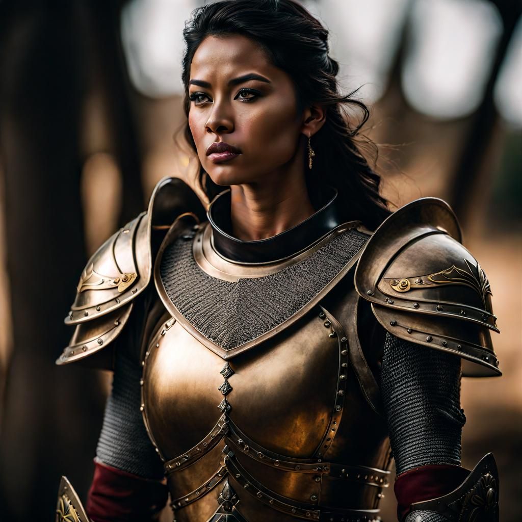 Strong Armored Warrior Woman: Photorealistic Portrait