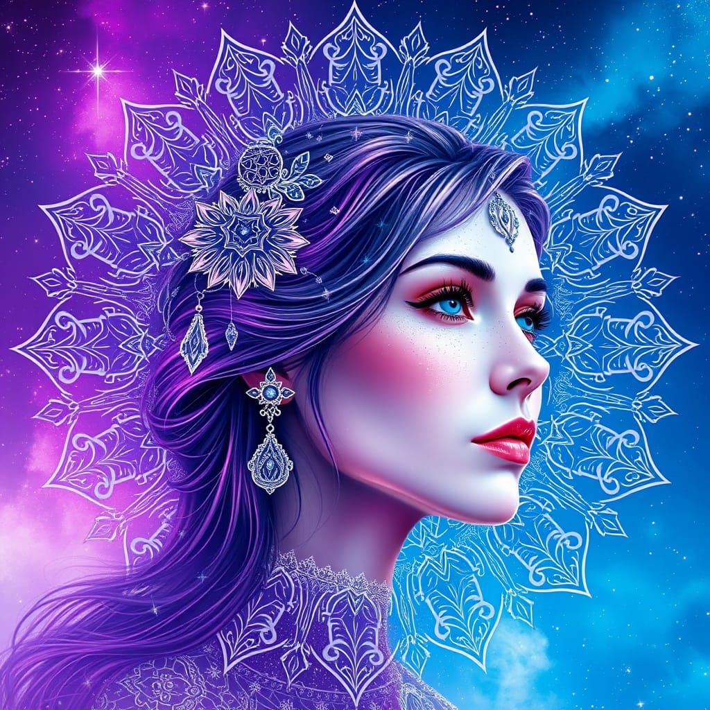 Cosmic Woman Portrait with Mandala Background