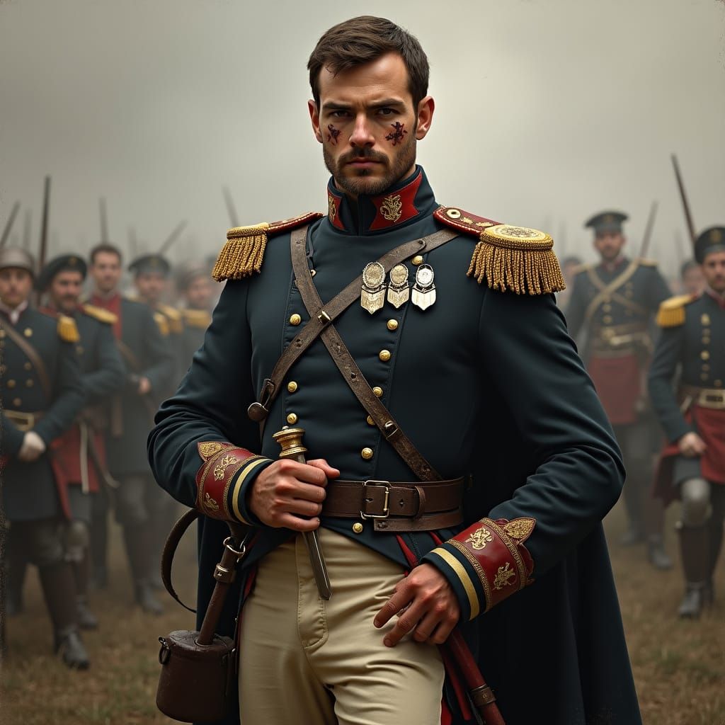 Napoleonic Officer on Battlefield in Neoclassical Style