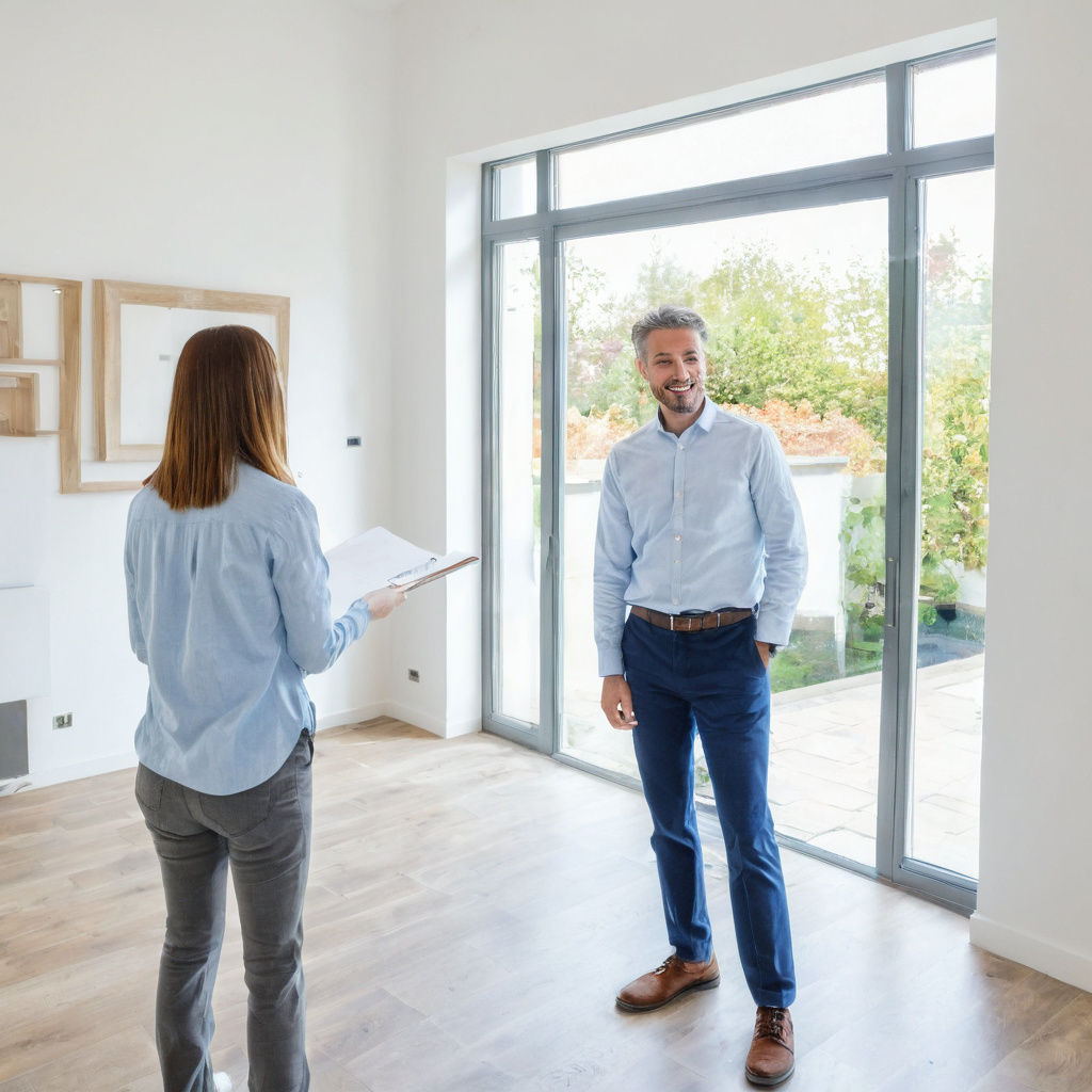Estate Agent Shows Modern Home Interior on Bright Summer Day