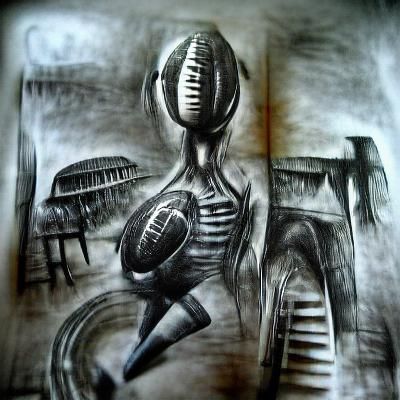 Football Game as Charcoal Drawing in Giger Style
