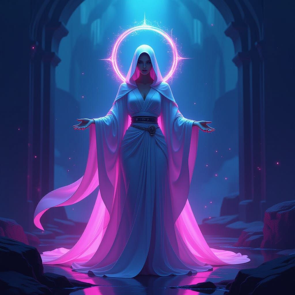 Ethereal Being in Neon-Lit Digital Art