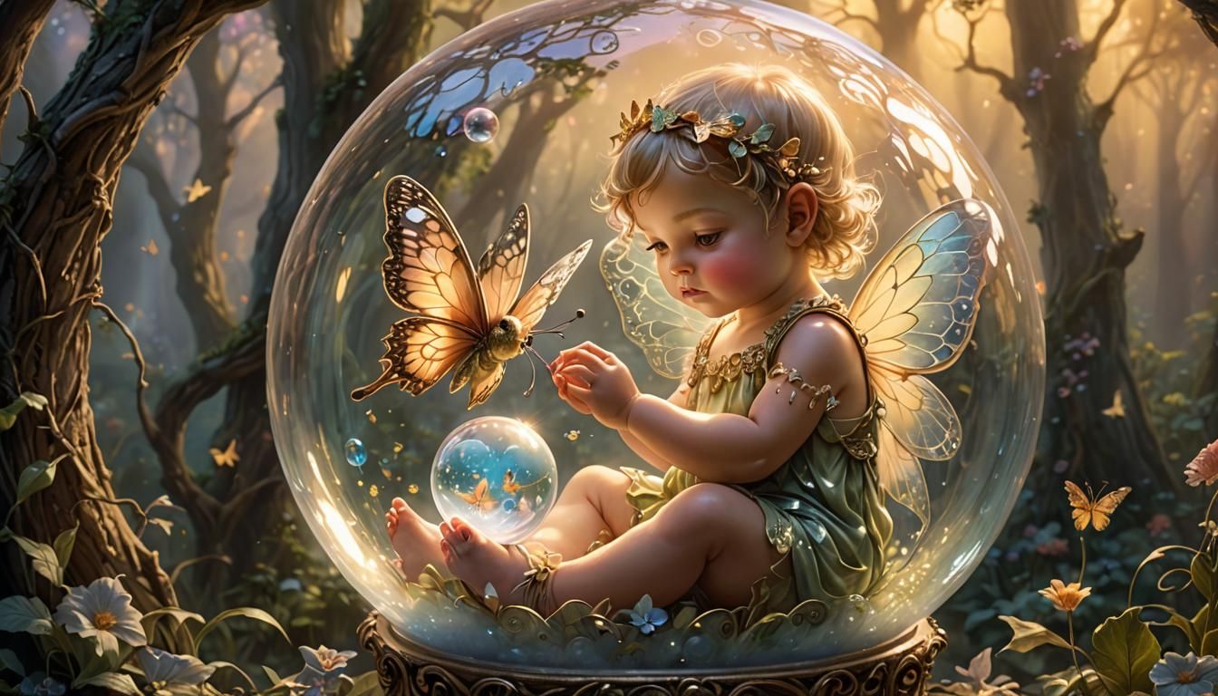 Baby Fairy with Butterfly Orb in Bubble
