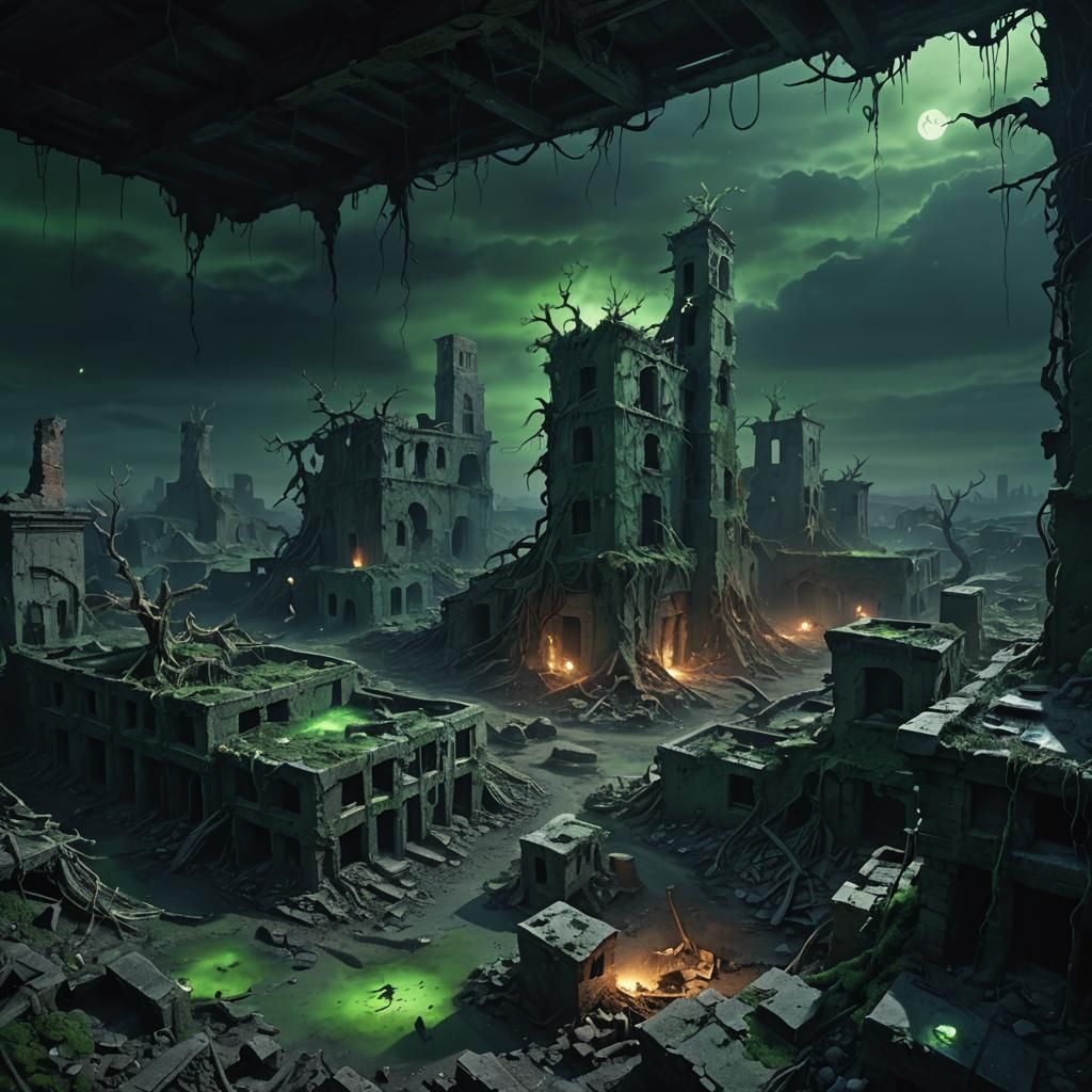 Apocalyptic Wasteland Village in Digital Painting