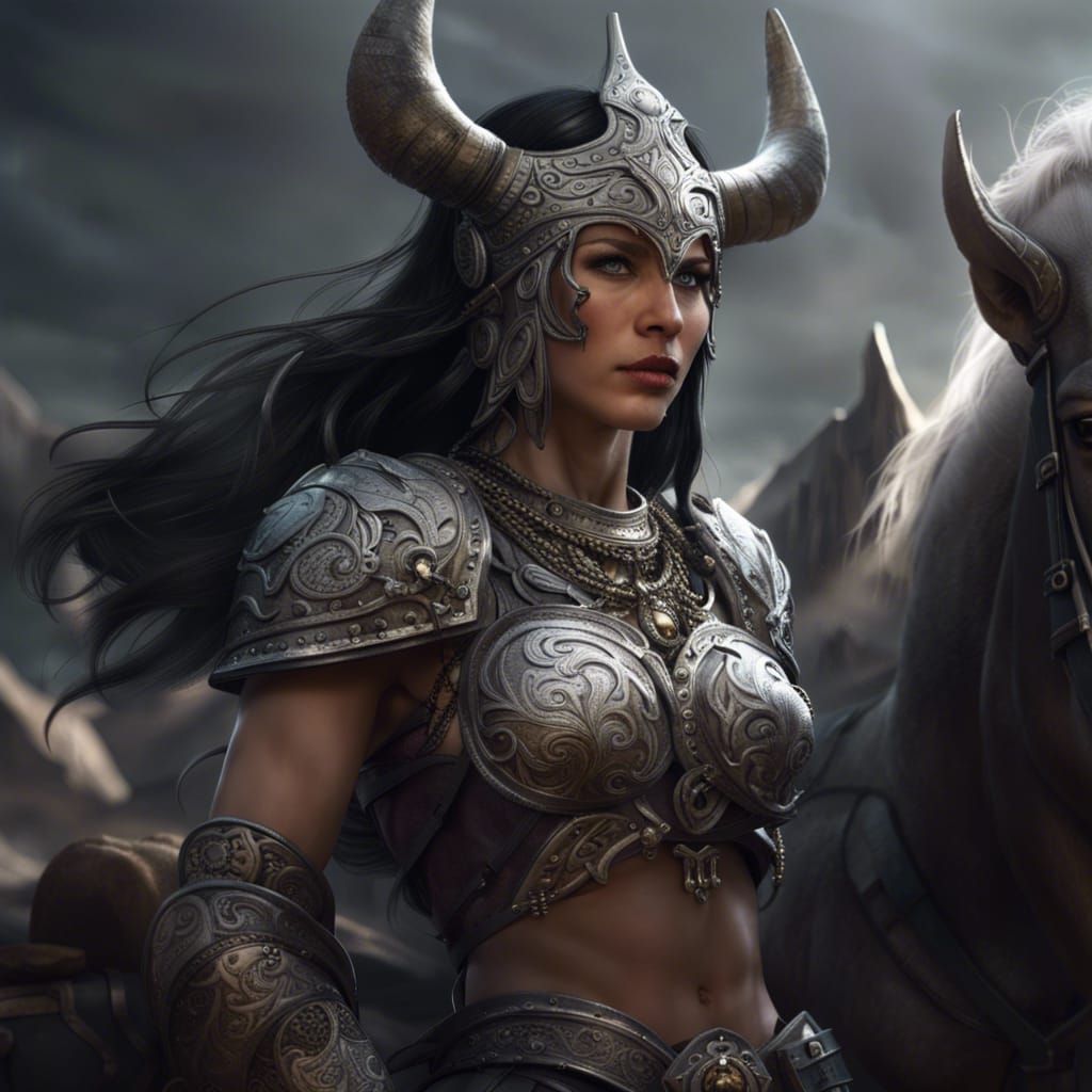 Fantasy Barbarian Warrior with Horn in Dark Battle