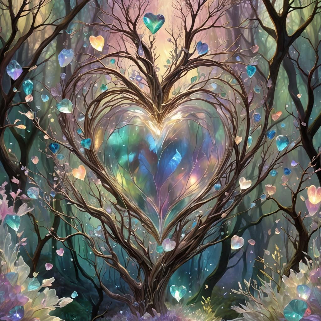 Ethereal Quartz Heart in Enchanted Forest