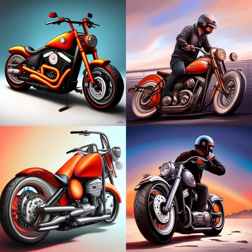 Hyperrealistic Harley Davidson Motorbike Splash Art