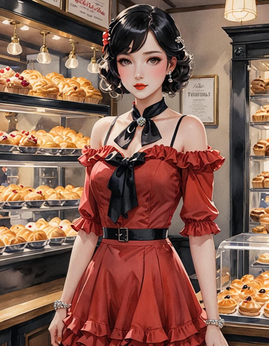 Pastel Bakery Scene in Watercolor Anime Style