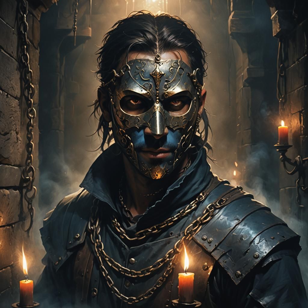 Dark Fantasy Masked Man in Dungeon Portrait