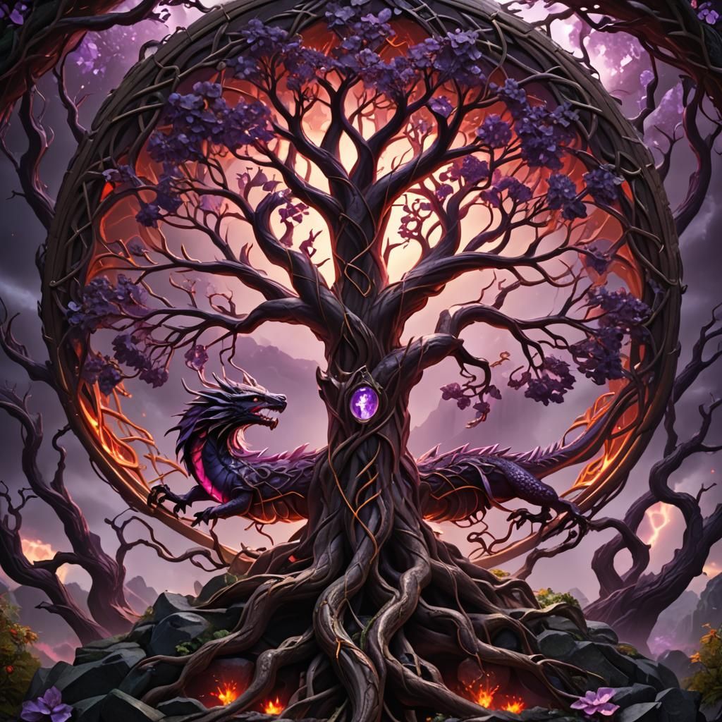 Celtic Tree of Life with Amethyst Dragon