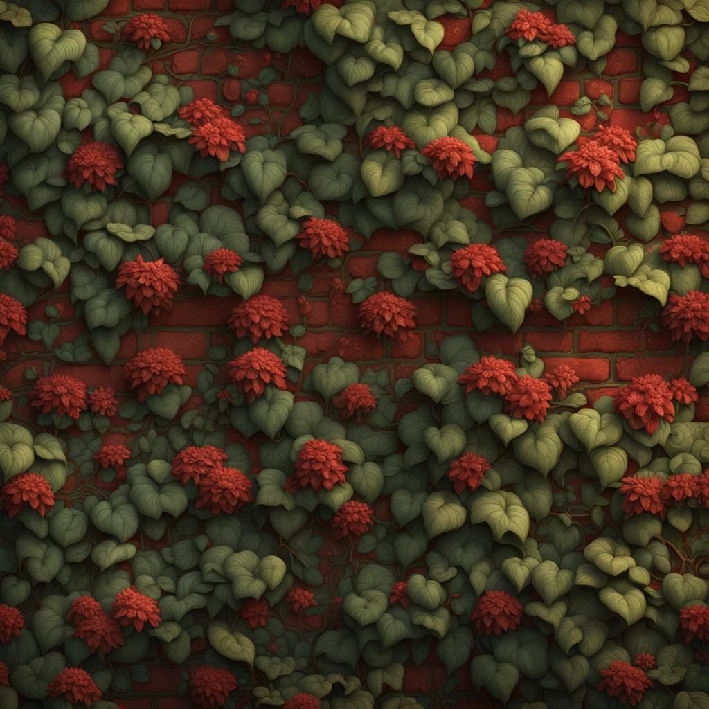 Elegant Vines and Red Flowers: Matte Painting