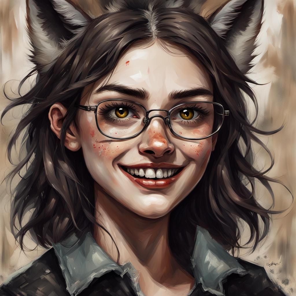 Werewolf Girl in Grotesque Impressionist Style