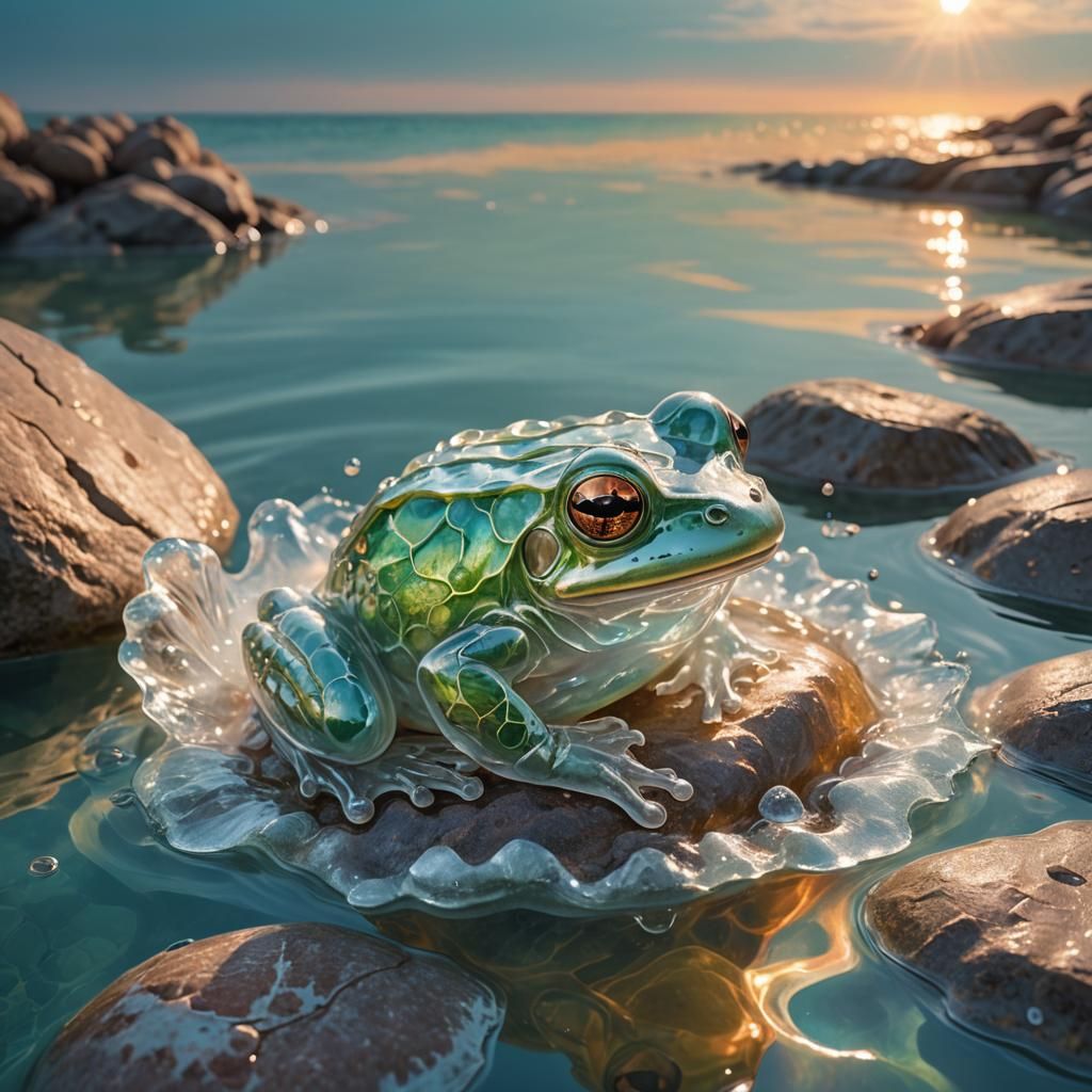 Translucent Jelly Frog in Cyan Lake: Hyperrealistic Concept ...