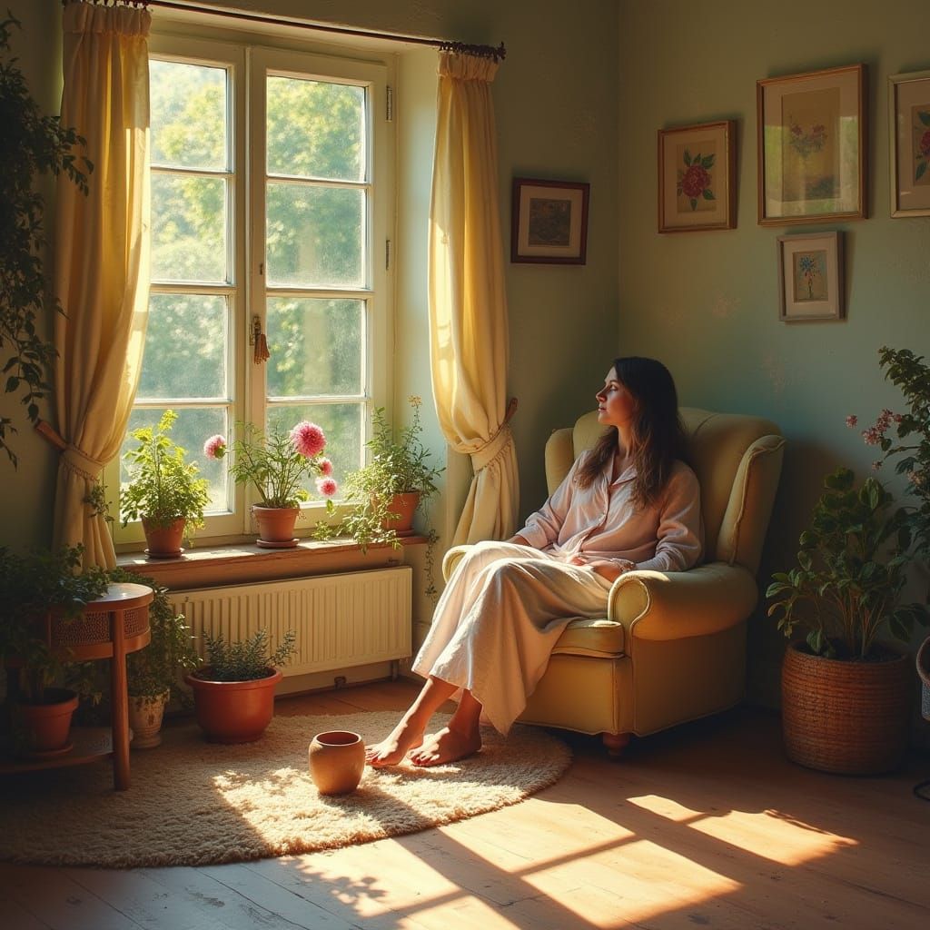 Mother's Serene Sanctuary in Impressionist Whimsy