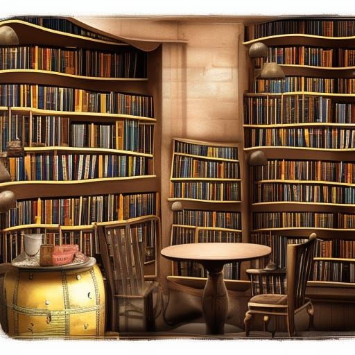 Cozy Bookstore Cafe in Warm Matte Painting Style