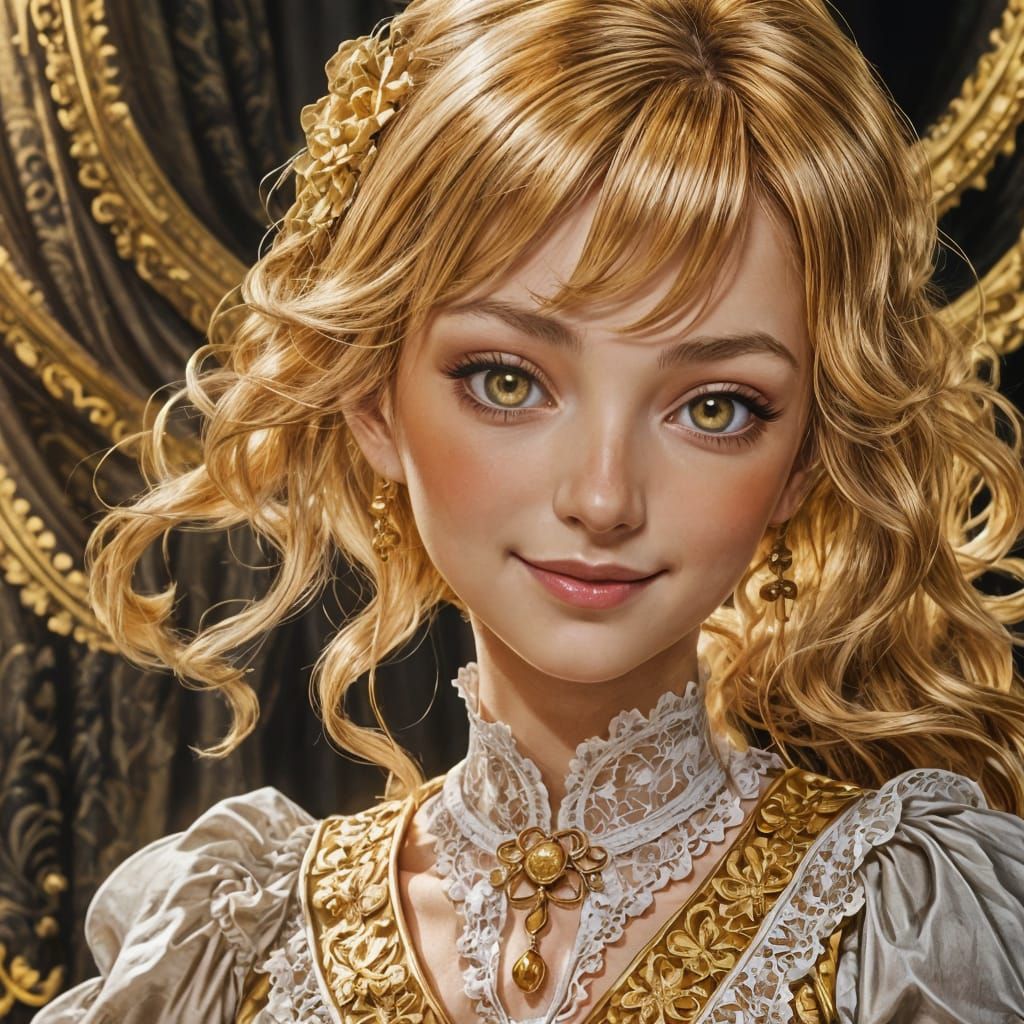 Victorian Heroine with Golden Hair, Cel-Shaded Anime Art