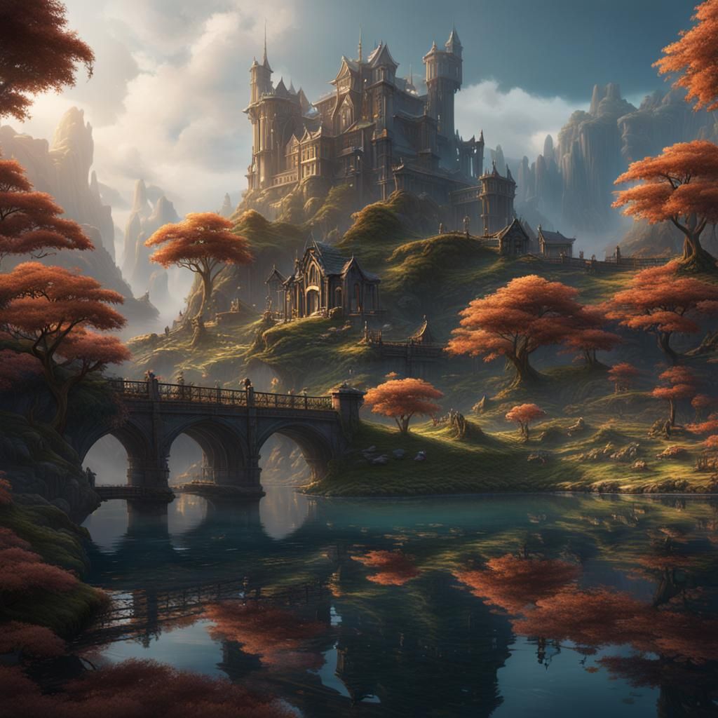 Fantastical Serene Landscape in Detailed Matte Painting