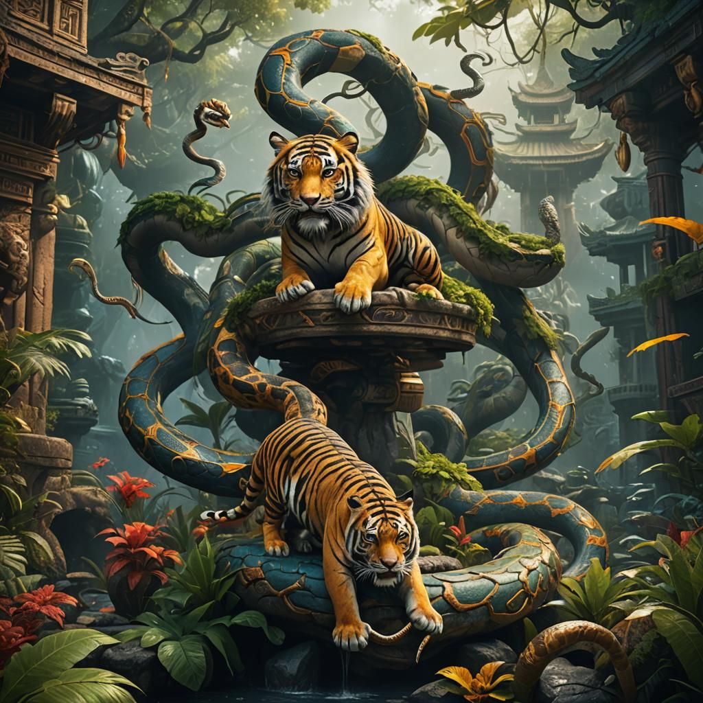 Fantastical Snake Tiger Hybrid in Detailed Matte Painting