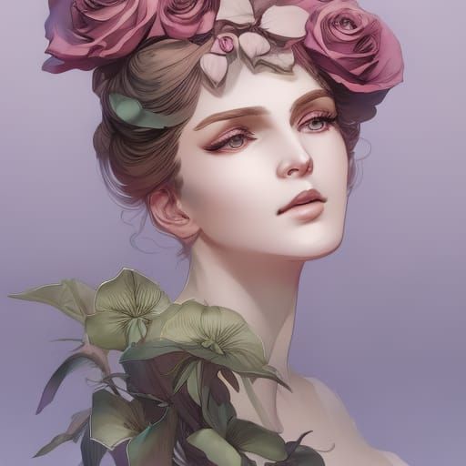 Victorian Woman Portrait in Watercolor Style